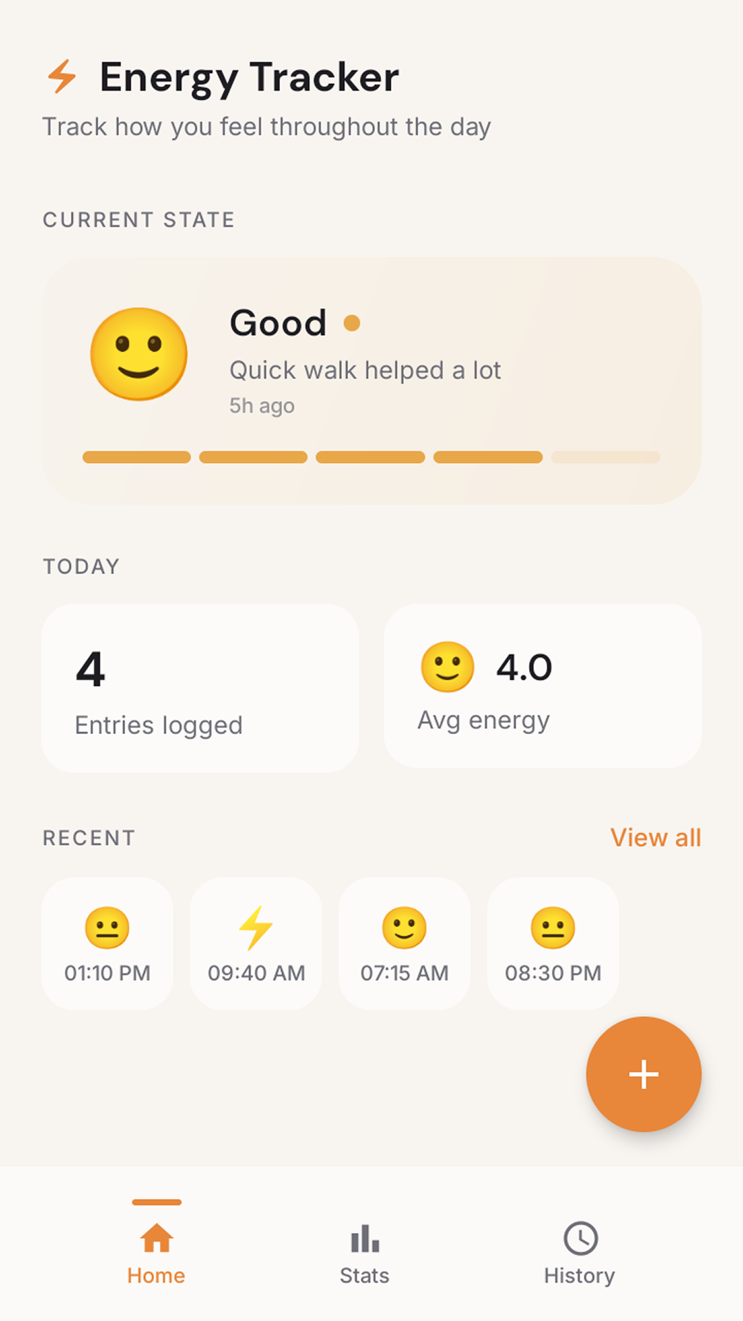Daily Energy Level Notes — Screenshot 1